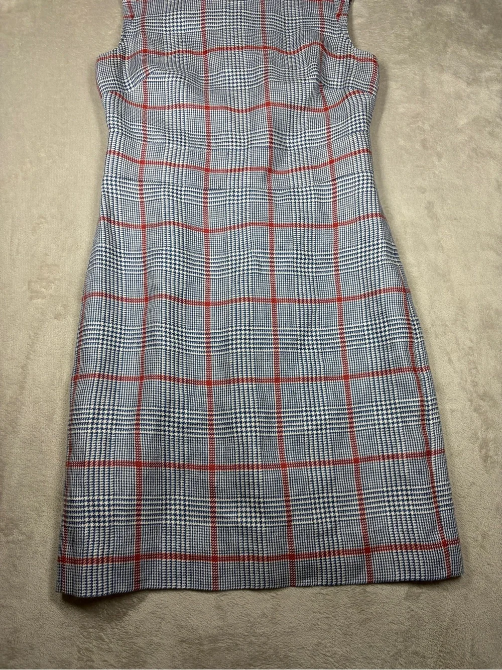 J.Crew Plaid 100% Linen Shift Cream Red Blue Academia Mini Dress Size 6